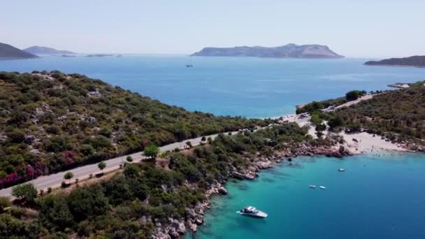Vliegen Turkse Stranden Met Griekse Eilanden Verte — Stockvideo