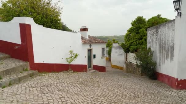 Houses Castle Bidos Painted Blue Red Yellow Colours — Vídeos de Stock