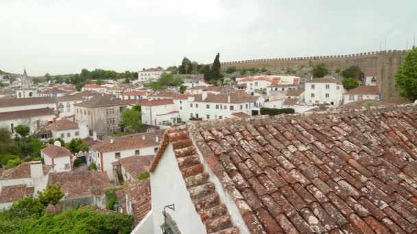 Red Tile Rooftop Traditional Old House Castle Bidos — Wideo stockowe