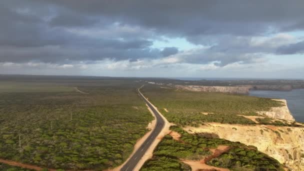 Beautiful Aerial Shot Road Coastline Cliffs Sunset — Αρχείο Βίντεο