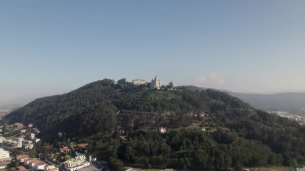 Luftaufnahme Des Heiligtums Auf Dem Hügel Viana Castelo Portugal — Stockvideo