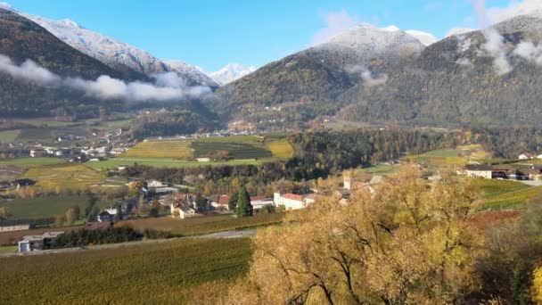 Drona Lotnicza Nad Winnicami Jesienią Novacella Neustift Południowy Tyrol — Wideo stockowe