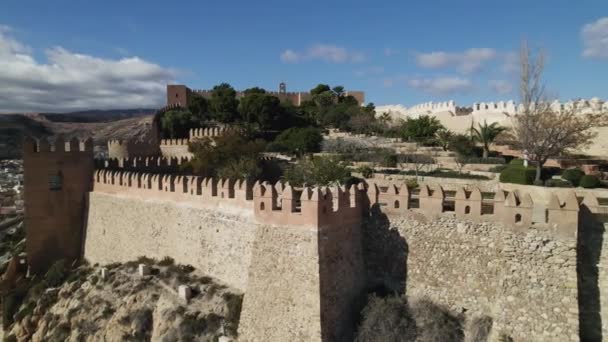 Aerial View Walls Muralla Jairn Fort Almeria Spain Circling Drone — Stock Video