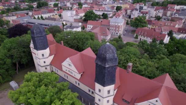 Antena Das Torres Castelo Kthen Alemanha Tiro Drone Rotativo — Vídeo de Stock