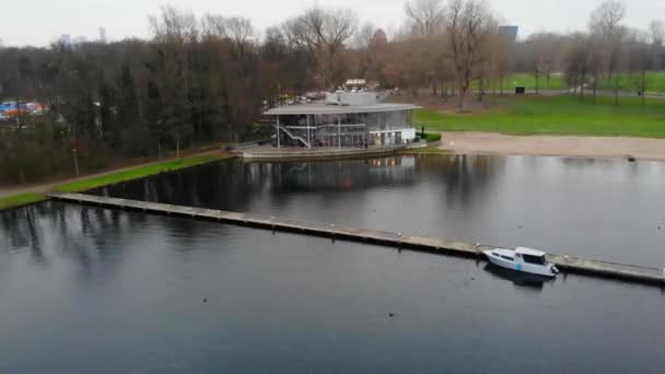Drone View Kralingen Lake Kralingse Plas Waterfront Glass Pavilion Rotterdam — Stockvideo