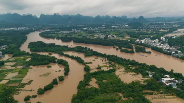 Terres Agricoles Inondées Dans Eau Inondation Chine Vue Aérienne Par — Video
