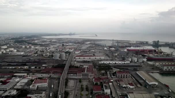 Drone Shot Port Infrastructure Veracruz Sunrise — Stockvideo