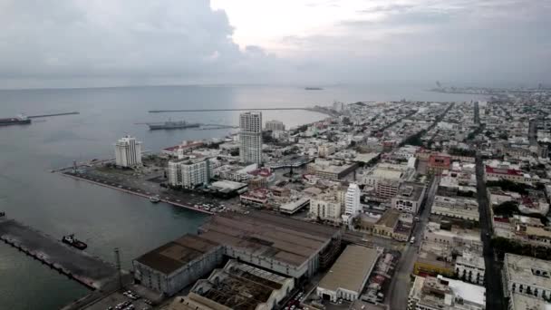 Drónfelvétel Veracruzi Kikötő Hajógyárairól Hajnalban — Stock videók