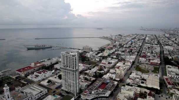 Drone Disparo Bahía Veracruz Amanecer — Vídeo de stock
