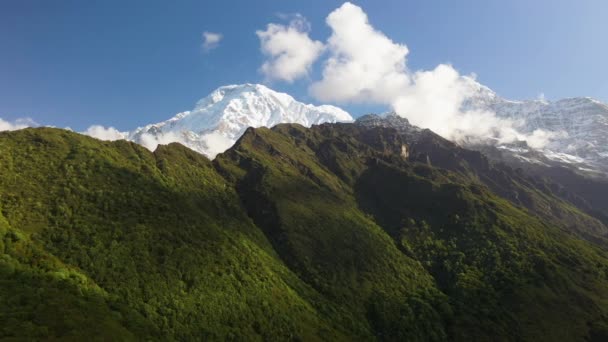 Slow Aerial Drone Shot Side Annapurna Mountains Nepal — Vídeos de Stock