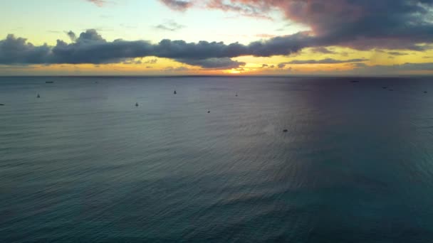 Aerial View Fleet Sailboats Scattered Ocean Coast Waikiki Beach Honolulu — 비디오