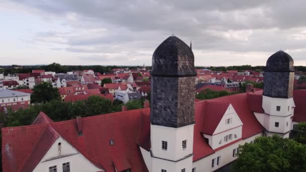 Rotating Aerial Shot Schloss Kthen Castle Germany Showing Roof Towers — Wideo stockowe