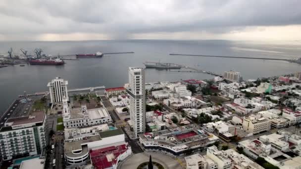 Drone Disparo Del Puerto Veracruz Amanecer — Vídeo de stock