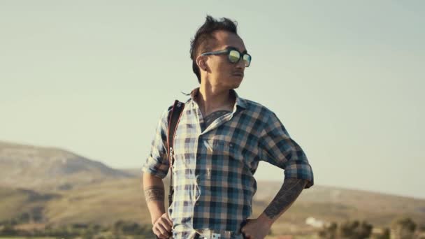 Young Nepali Man Standing Appreciating Beautiful Scenery Summer — Stock video