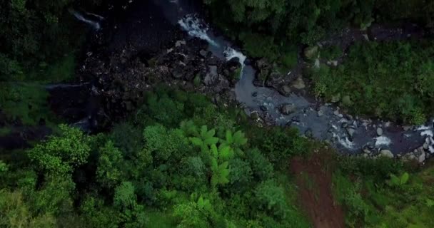 Drone Tiro Riacho Fluindo Selvagem Passando Rápido Pedras Forma Bola — Vídeo de Stock