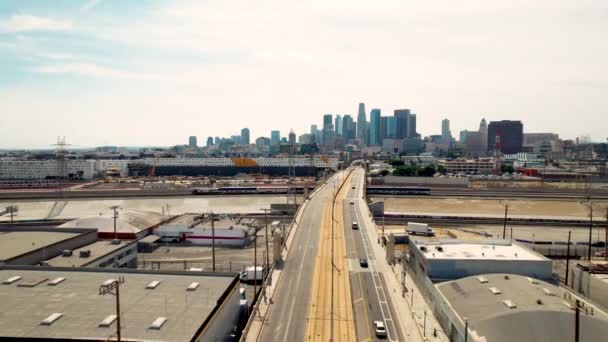 Puente 1St Street Que Conduce Skyline Los Ángeles California Establecimiento — Vídeos de Stock