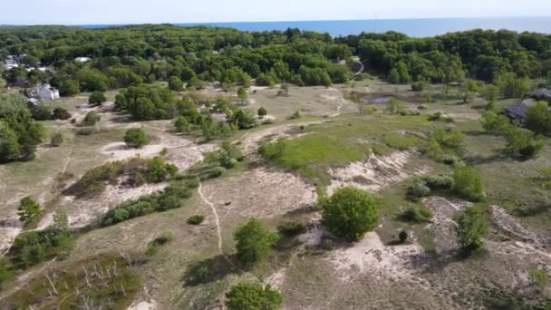 Drone Aerea Erba Sabbia Zona Duna Muskegon — Video Stock