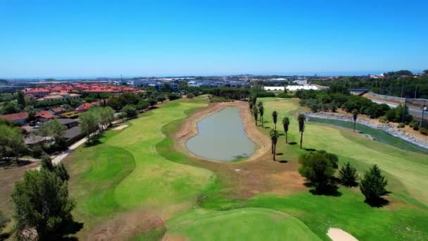 Flying Backwards Golf Course Can See Two Lakes Quinta Beloura — Stockvideo