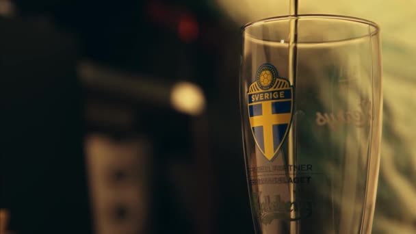 Pouring Beer Glass Swedish Style Cup Glass — Stockvideo