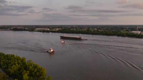 Aerial View Busy Mississippi River New Orleans — Stock Video