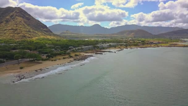 Flygfoto Över Mauna Lahilahi Beach Park Waianae Solig Dag — Stockvideo