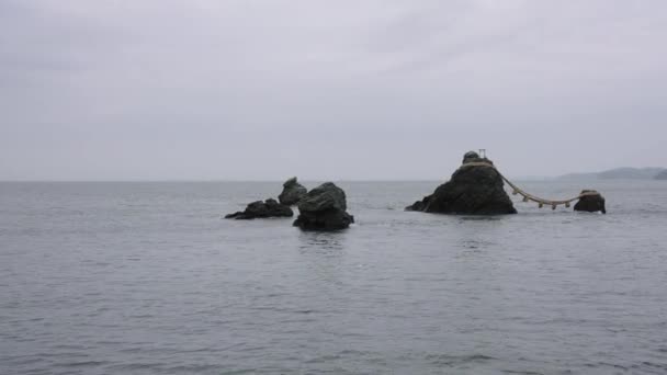 Pan Revela Santuario Ise Las Rocas Meoto Iwa Costa Japón — Vídeo de stock