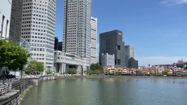 Singapore River Modern Singapore Skyline Boat Quay View — 비디오