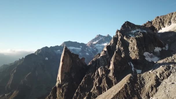 Sunrise View Rocky Peaks Alps Switzerland Drone — Video Stock