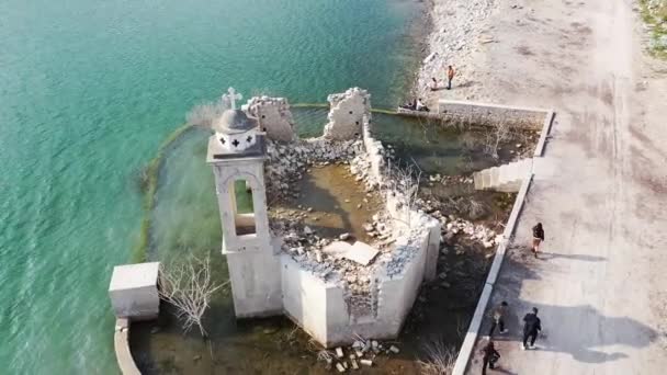 Orbita Girato Famose Rovine Della Chiesa San Nicola Alassa Limassol — Video Stock