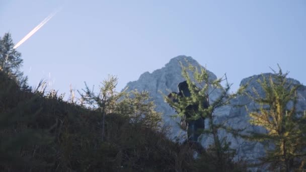 Mutiger Junger Mann Erkundet Die Wildnis Den Slowenischen Bergen — Stockvideo