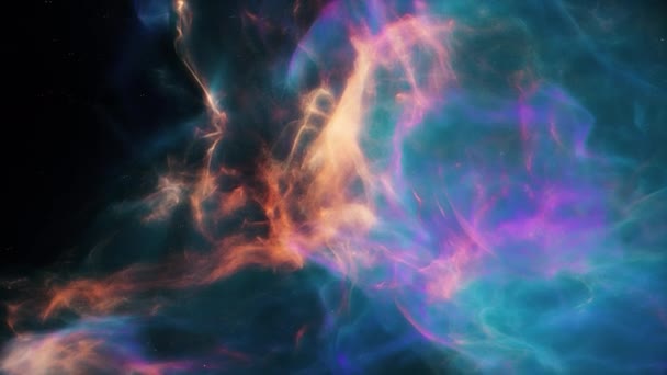 概要宇宙塵の雲が星間空間に浮かんでいる青とオレンジ色の星雲や銀河 — ストック動画