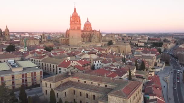 Vue Par Drone Ville Espagnole Salamanque Sous Belle Lumière Soleil — Video