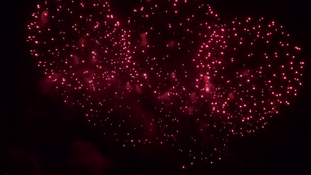 Rotes Feuerwerk Erfüllt Den Richtigen Himmel — Stockvideo