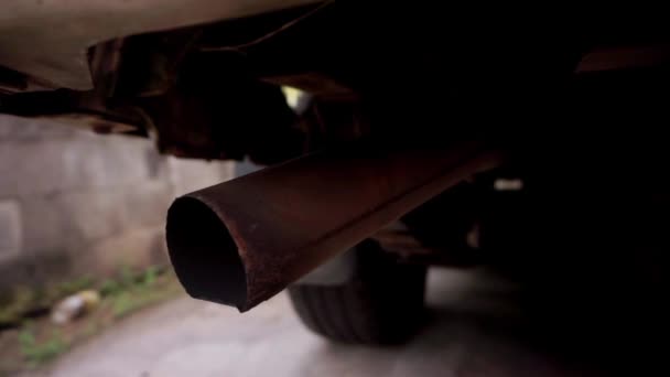 Close Shot Exhaust Diesel Car Engine Running — Video
