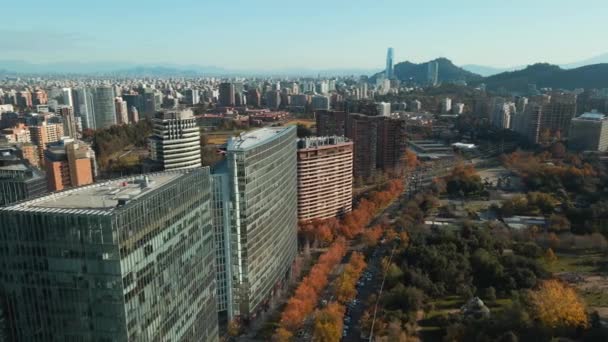 Skyline Buildings Wealthy Neighborhood Las Condes District Santiago Chile Luftdrone – stockvideo