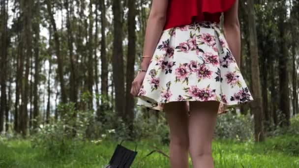 Pretty Young Latina Brunette Woman Standing Forest Enjoying Nature Taking — 비디오