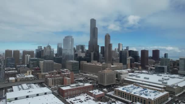Aerial Shot Downtown Chicago Snow — 비디오