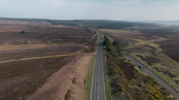 Aerial View Long Straight Road Rural Goathland North Yorkshire Peaceful — Video