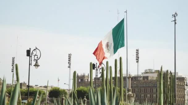 Huge Mexican National Flag Flying Main Square Zcalo Downtown Mexico — Vídeos de Stock