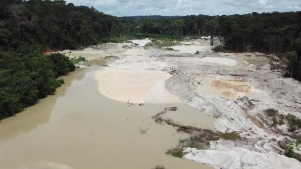 Area Scavo Mineraria Amazzonia Estrazione Illegale Oro Vista Volo Uccello — Video Stock