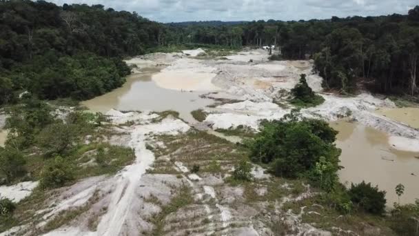 Aerial Approach Gold Mining Pools Brazil Illegal Deforestation — Stockvideo