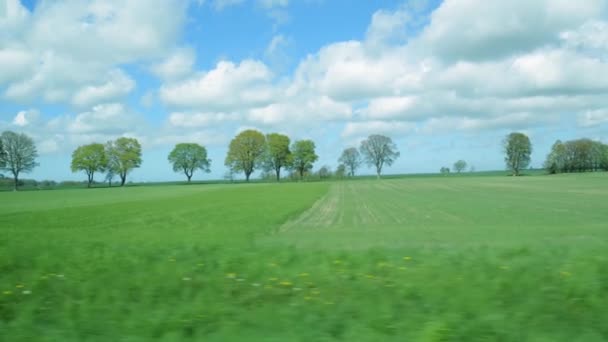 Grönska Ängar Med Vackra Vita Moln Kashubia Norra Polen Födelsedatum — Stockvideo