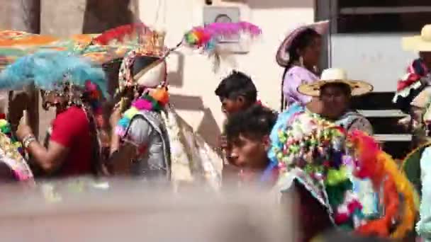 Bolivian Tinku Tradition Celebrated Dance Music Streets Uri Village Potosi — Stock video