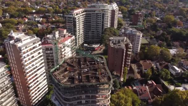 Trabajos Construcción Con Grúa Parte Superior Del Edificio Buenos Aires — Vídeos de Stock