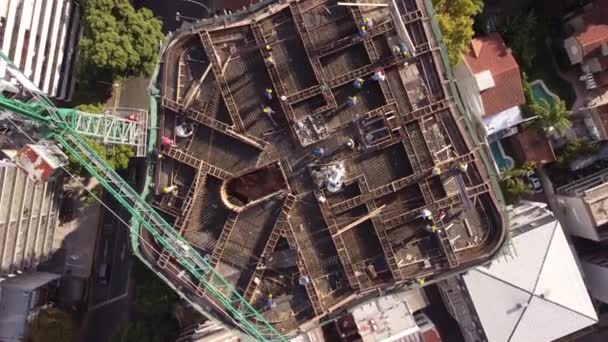 People Working Top Building Crane Industrial Equipment Construction Site Buenos — Stock Video