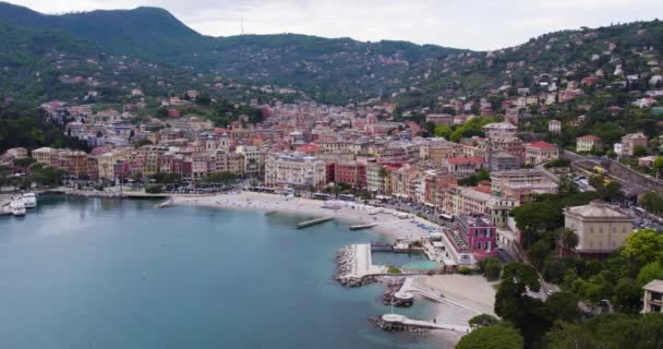 Drohnenschuss Vom Hafen Santa Margherita Ligure Küste Des Ligurischen Meeres — Stockvideo
