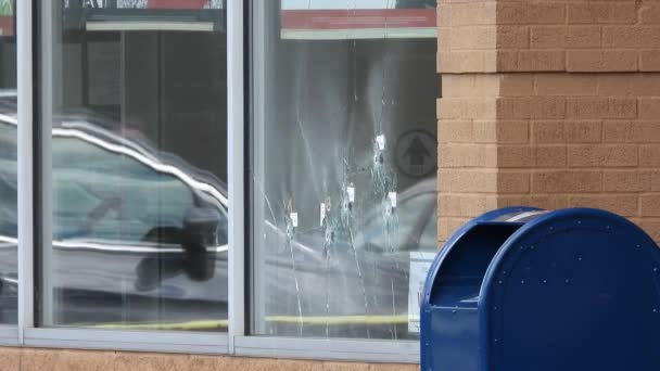 Bullet Holes Glass Mass Shooting Buffalo New York United States — Stockvideo