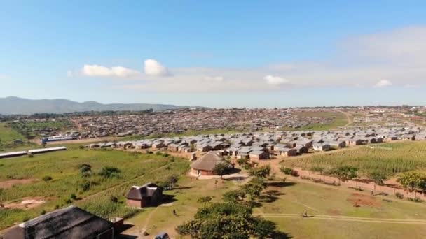 Morning Suburban African Village Dzaleka Refugee Camp Aerial View — Vídeo de Stock
