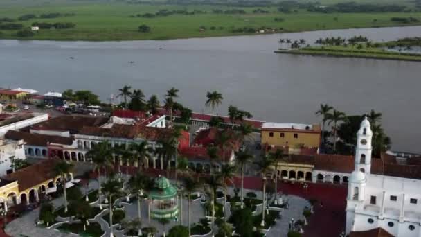 Strzał Drona Rzeki Papaloapan Centrum Tlacotalpan Veracruz — Wideo stockowe