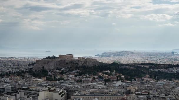 Akropolis Parthenon Bulutlu Bir Günde Zaman Aşımına Uğradı Atina Yunanistan — Stok video